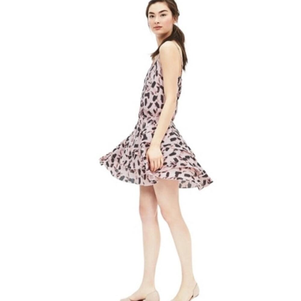 Banana Republic Pink Black White Spaghetti Strap Ruffled Flirty Mini Dress LP‎